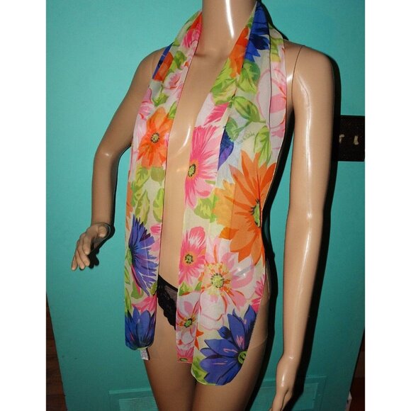 Vintage Diane Von Furstenberg Long Floral Scarf pinup retro rockabilly head wrap - Picture 1 of 9